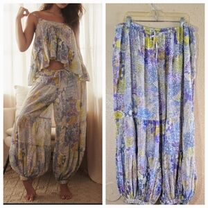 Anthropologie Floral Patterned Pants in Blue and Yellow